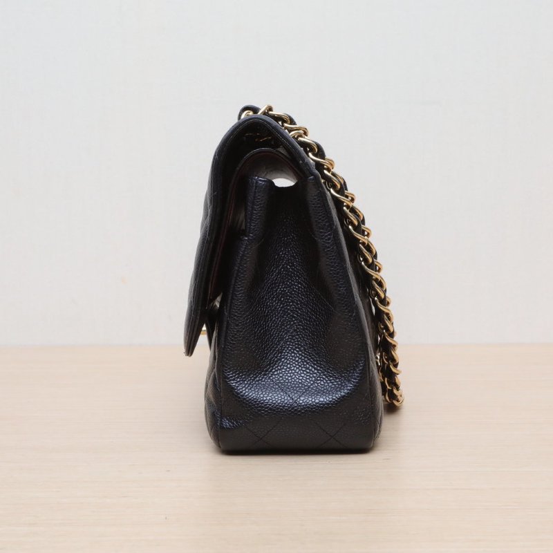 CHANEL CF口蓋包JUMBO30黑色荔枝牛皮16開金扣菱格紋肩背包-4