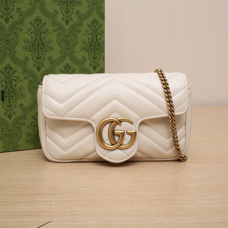 GUCCI GGMarmont肩背包超Mini16.5白色牛皮金扣肩背包-0
