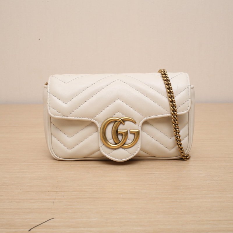 GUCCI GGMarmont肩背包超Mini16.5白色牛皮金扣肩背包-1
