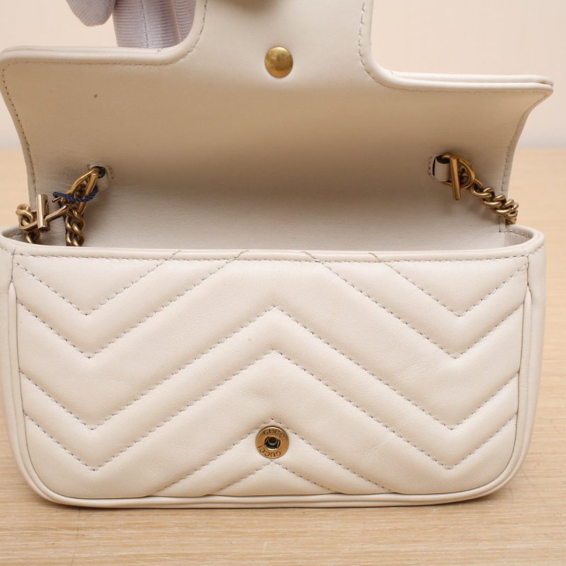 GUCCI GGMarmont肩背包超Mini16.5白色牛皮金扣肩背包-2