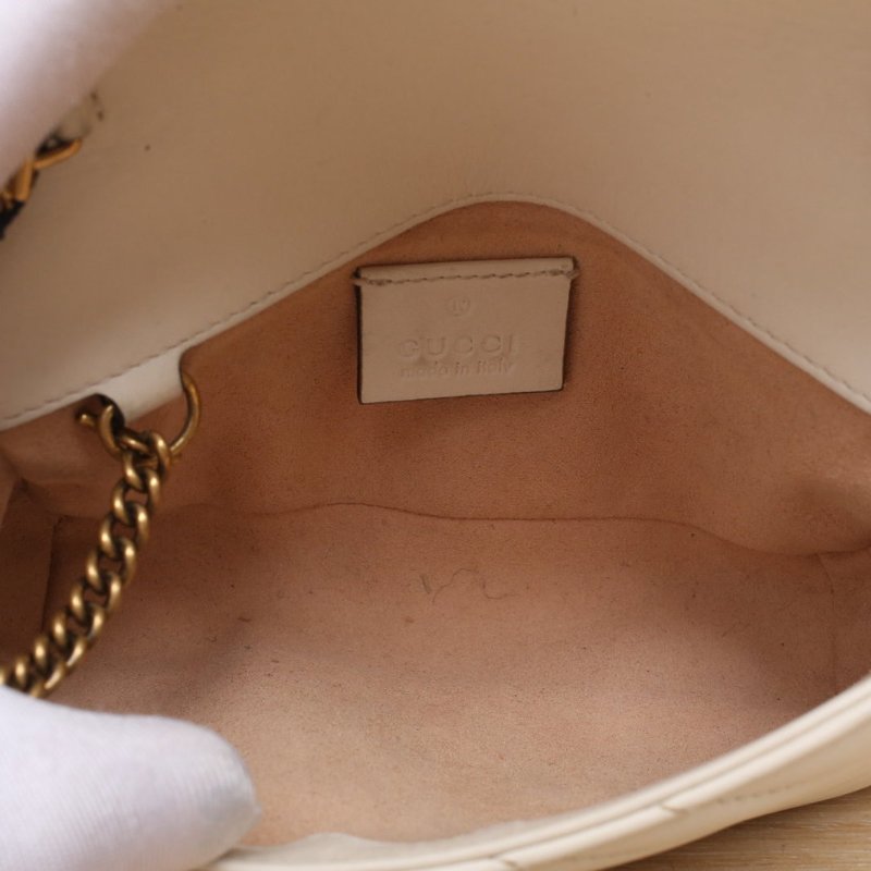 GUCCI GGMarmont肩背包超Mini16.5白色牛皮金扣肩背包-3