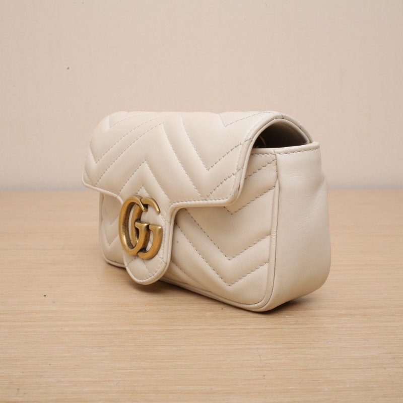 GUCCI GGMarmont肩背包超Mini16.5白色牛皮金扣肩背包-4