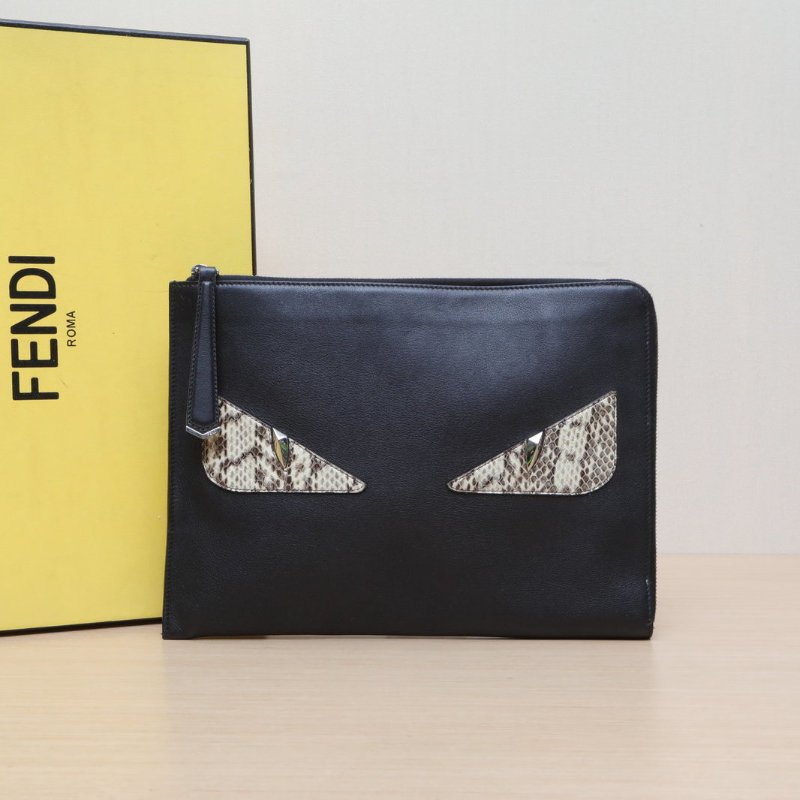 FENDI 黑色牛皮蛇皮手拿包小怪獸/肩背包-0