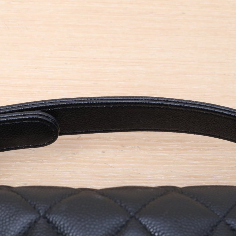 CHANEL 嬉皮HOBO飯盒包25C/16黑色荔枝牛皮鐳射標淺金扣菱格紋皮手柄肩背包-2