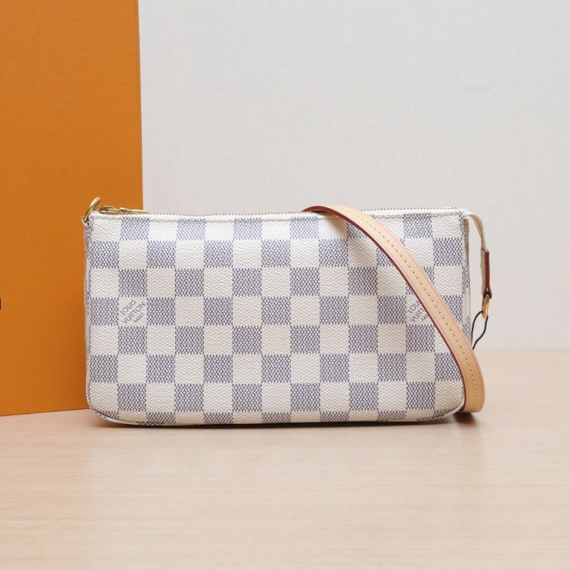 LOUIS VUITTON PochetteAccessoires大麻將包白棋格PVC金扣晶片肩背包-0