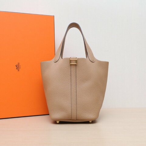 HERMES Picotin菜籃子180M瑪薩拉茶色TC皮U刻金扣肩背包