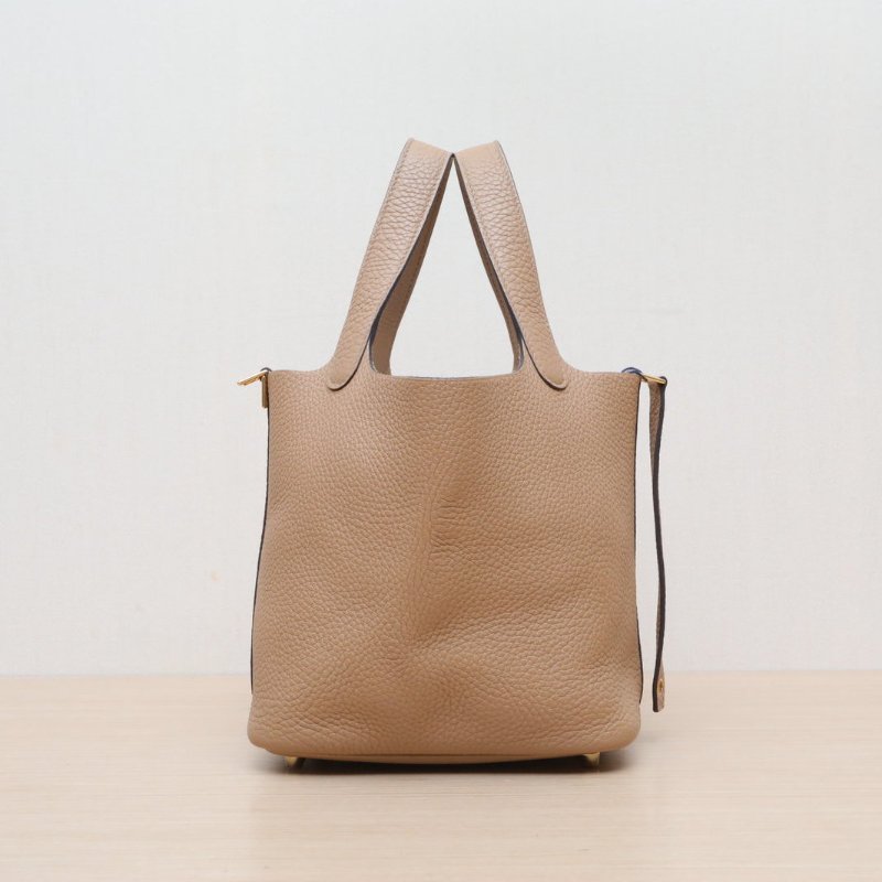 HERMES Picotin菜籃子180M瑪薩拉茶色TC皮U刻金扣肩背包-4