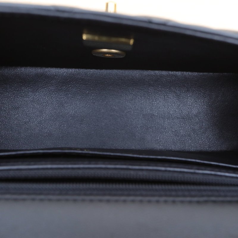 CHANEL CF口蓋包手柄大Mini20黑色羊皮晶片開金扣肩背包-3