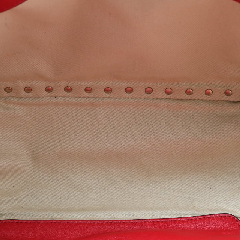 VALENTINO 鉚釘手提托特單肩包小號紅色牛皮金扣肩背包-3