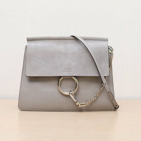 CHLOE FayeFAYE大號灰色牛皮/麂皮肩背包