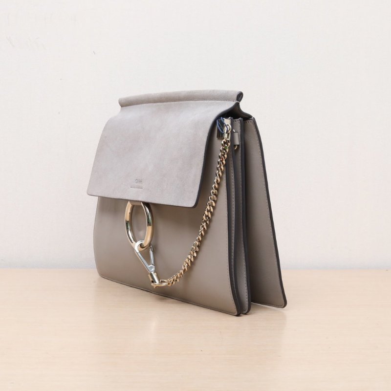CHLOE FayeFAYE大號灰色牛皮/麂皮肩背包-3