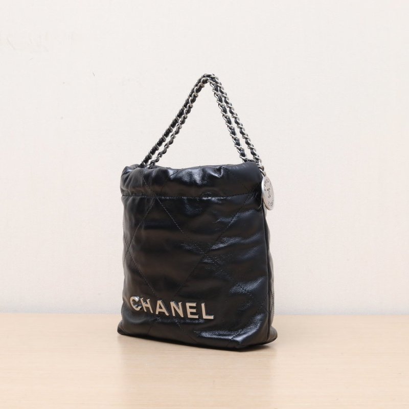 CHANEL 22BagTote托特包Mini20黑色牛皮晶片開銀扣肩背包-3