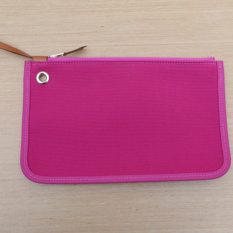 HERMES Herbag31帆布/Hunter牛皮Z刻銀扣沙丘黃拼9I木蘭粉拼34淺黃褐色肩背包-3