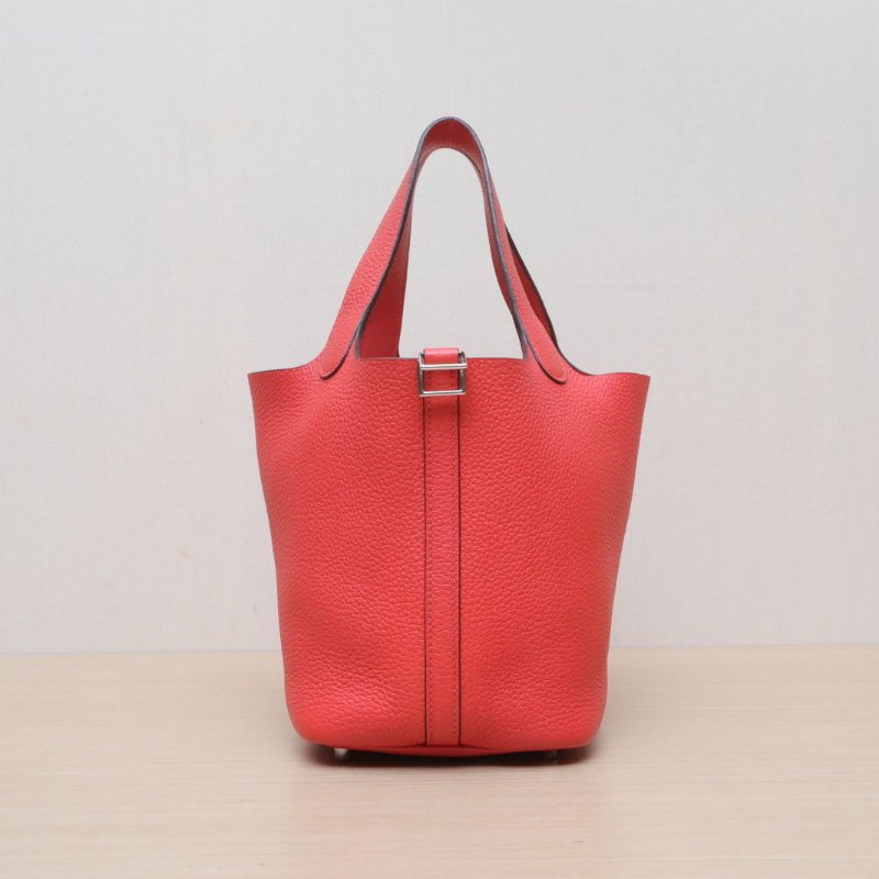 HERMES Picotin18菜籃子2R芍藥紅TC皮R刻銀扣肩背包-1