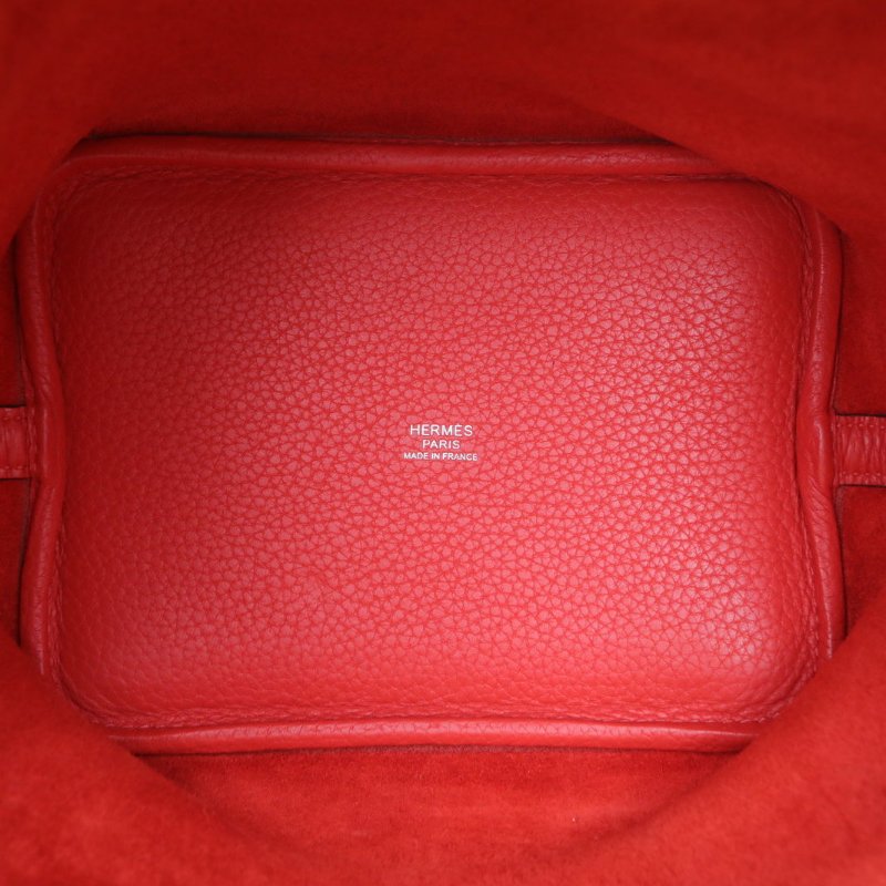 HERMES Picotin18菜籃子2R芍藥紅TC皮R刻銀扣肩背包-2