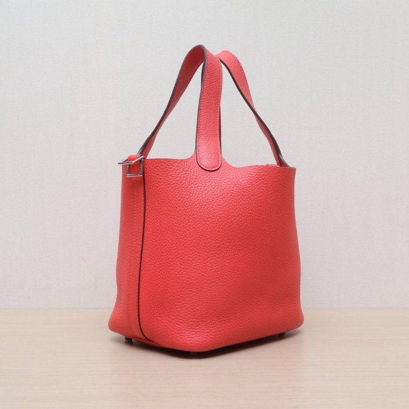 HERMES Picotin18菜籃子2R芍藥紅TC皮R刻銀扣肩背包-3