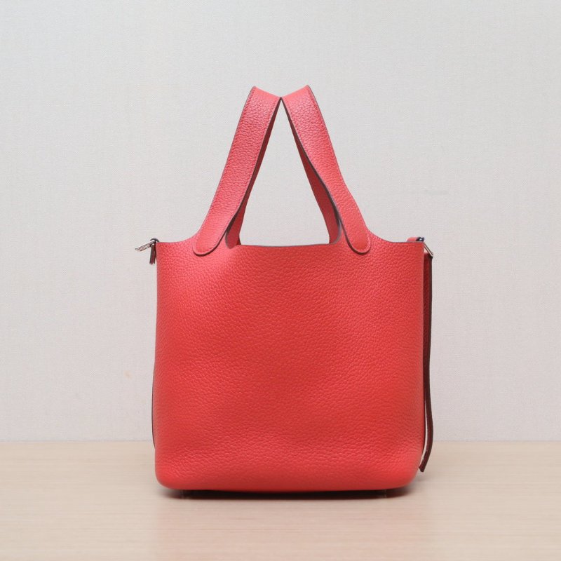 HERMES Picotin18菜籃子2R芍藥紅TC皮R刻銀扣肩背包-4