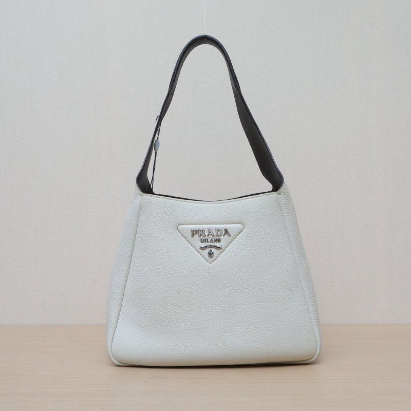 PRADA 白色牛皮Hobo菜籃子手提包肩背包-1