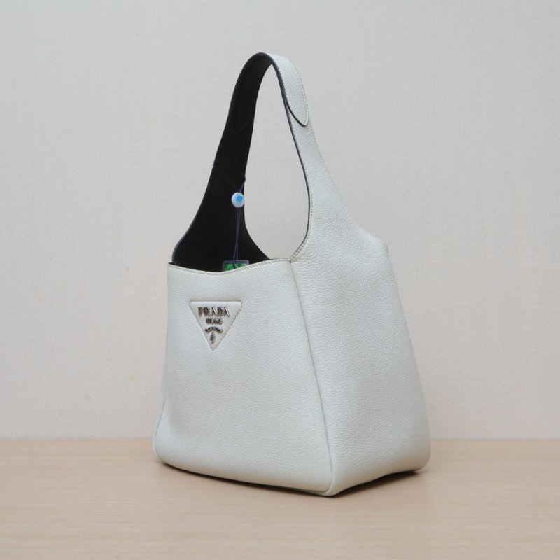 PRADA 白色牛皮Hobo菜籃子手提包肩背包-3