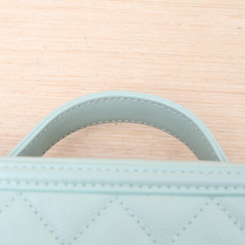 CHANEL VanityCase相機包橫版配手柄中號21綠色荔枝牛皮25開金扣肩背包-2