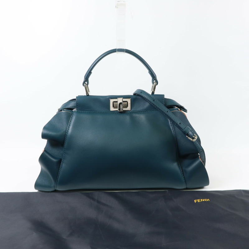 FENDI 羊皮皮革Peekaboo Wave銀扣手挽肩背兩用袋-8