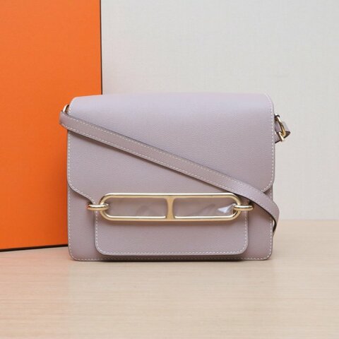 HERMES Roulis豬鼻子234W紫藤色EC皮T刻金扣肩背包