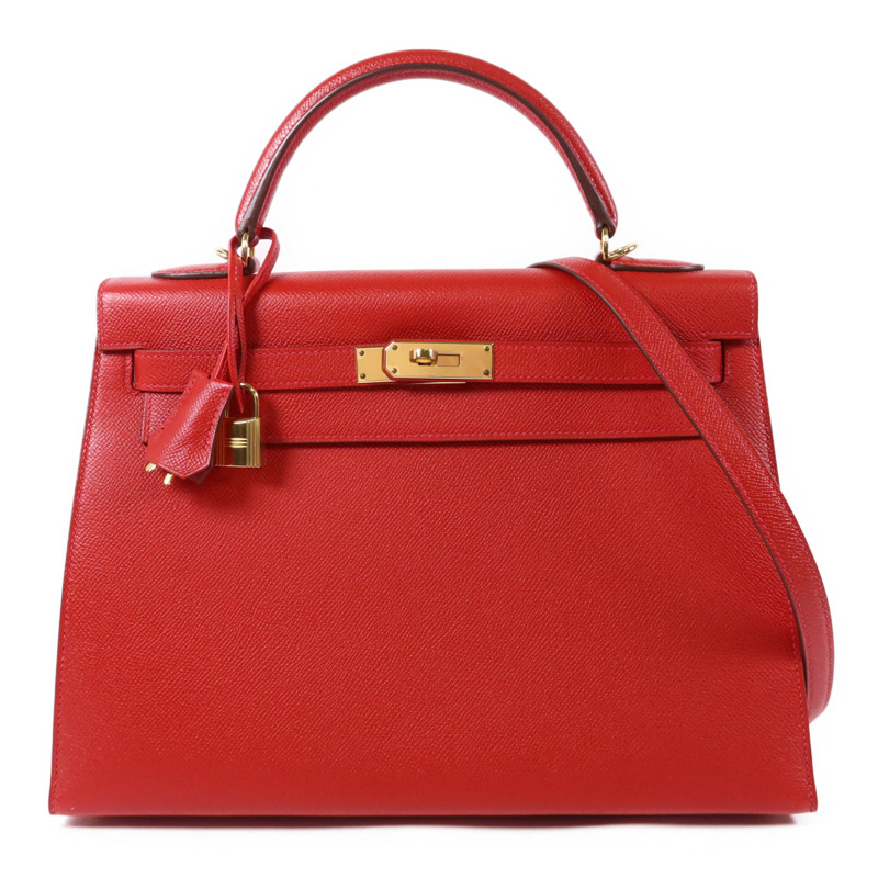 HERMES Epsom皮革Kelly 32金扣手挽肩背兩用袋Rouge Casaque-0