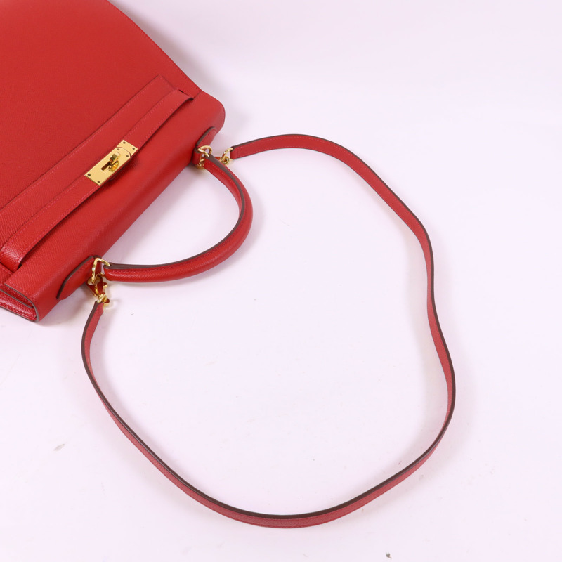 HERMES Epsom皮革Kelly 32金扣手挽肩背兩用袋Rouge Casaque-4
