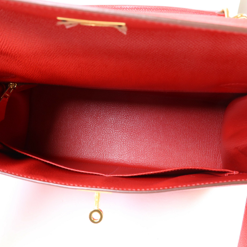 HERMES Epsom皮革Kelly 32金扣手挽肩背兩用袋Rouge Casaque-5