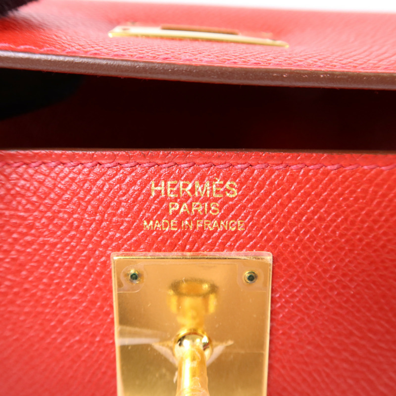 HERMES Epsom皮革Kelly 32金扣手挽肩背兩用袋Rouge Casaque-6