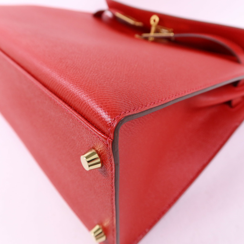 HERMES Epsom皮革Kelly 32金扣手挽肩背兩用袋Rouge Casaque-13