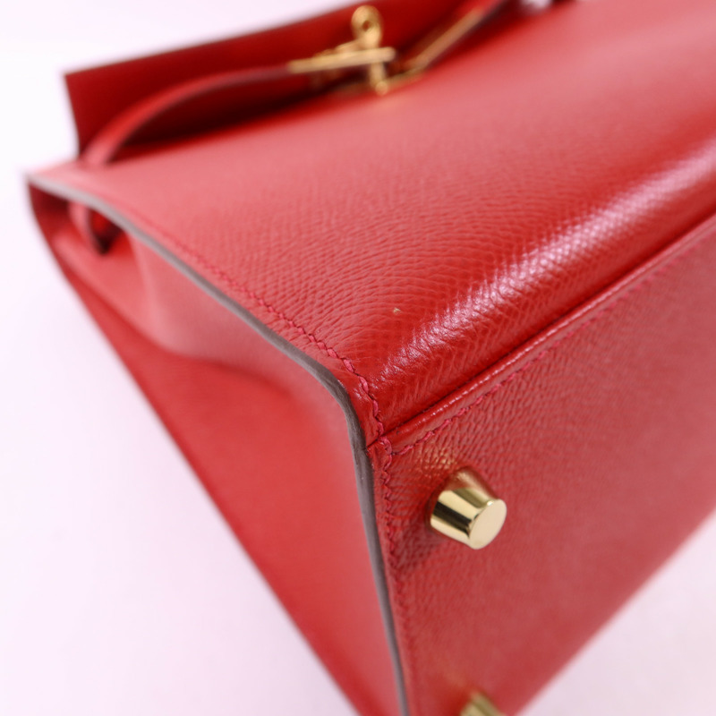 HERMES Epsom皮革Kelly 32金扣手挽肩背兩用袋Rouge Casaque-14