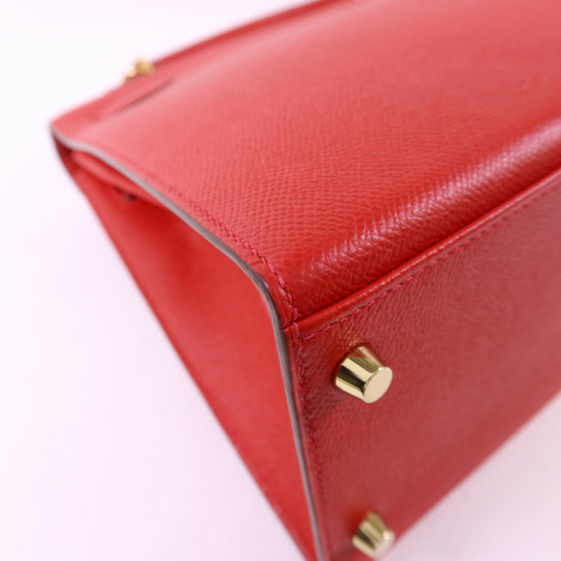 HERMES Epsom皮革Kelly 32金扣手挽肩背兩用袋Rouge Casaque-16