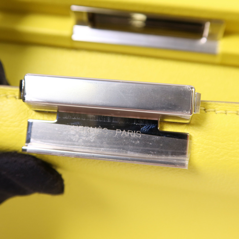 HERMES Evercolor皮革Clic-H 21銀扣肩背袋Lime-9