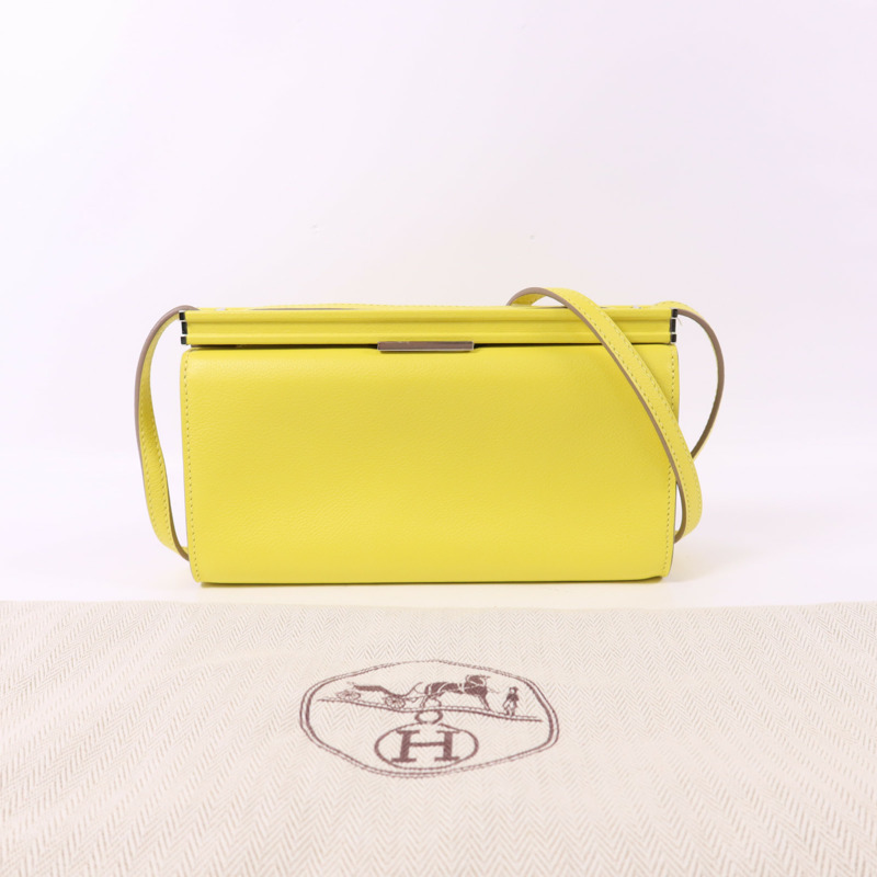 HERMES Evercolor皮革Clic-H 21銀扣肩背袋Lime-14