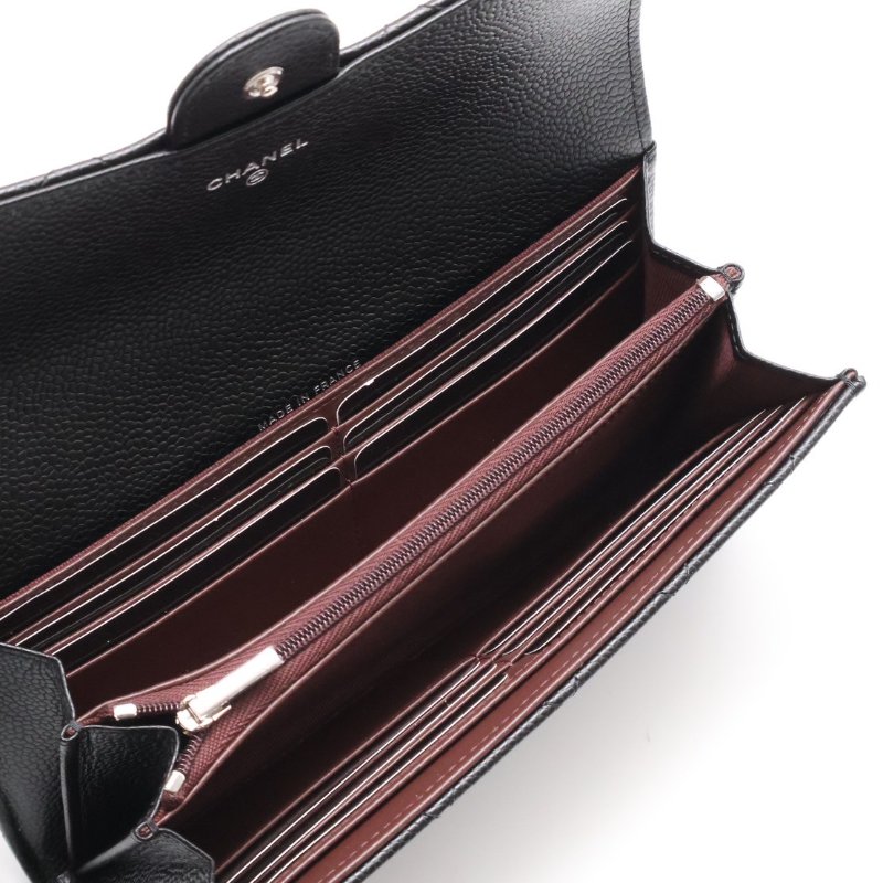 CHANEL 經典口蓋長夾 - 粒面牛皮黑銀-2