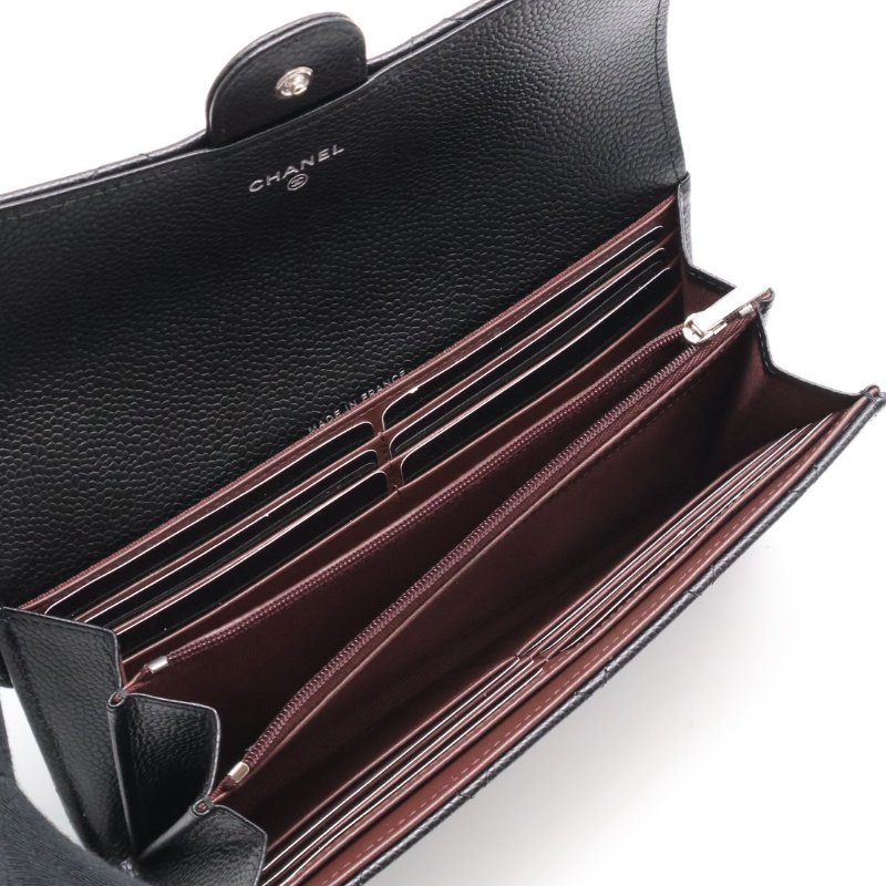 CHANEL 經典口蓋長夾 - 粒面牛皮黑銀-3