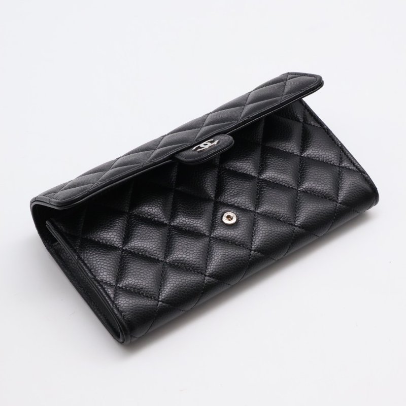 CHANEL 經典口蓋長夾 - 粒面牛皮黑銀-4