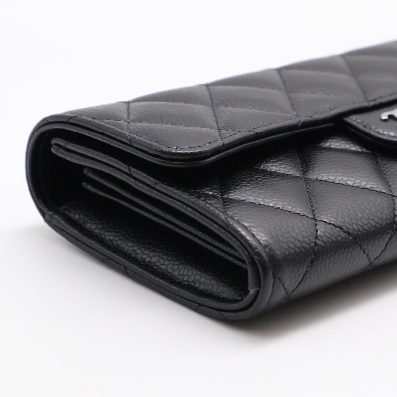 CHANEL 經典口蓋長夾 - 粒面牛皮黑銀-5