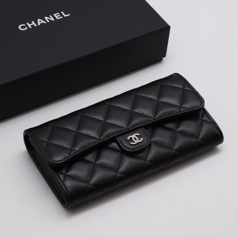 CHANEL 經典口蓋長夾 - 粒面牛皮黑銀-6