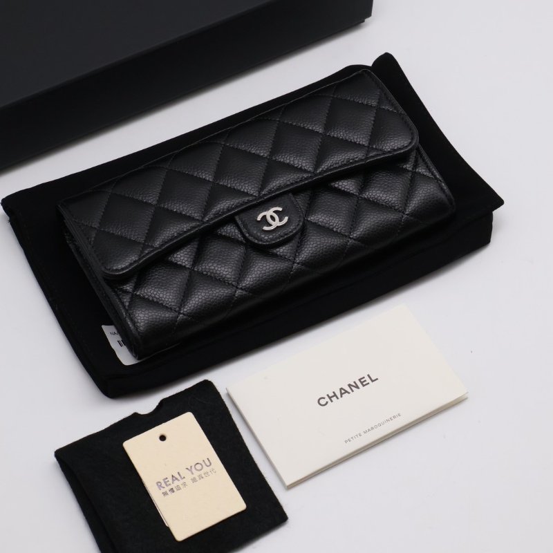 CHANEL 經典口蓋長夾 - 粒面牛皮黑銀-7