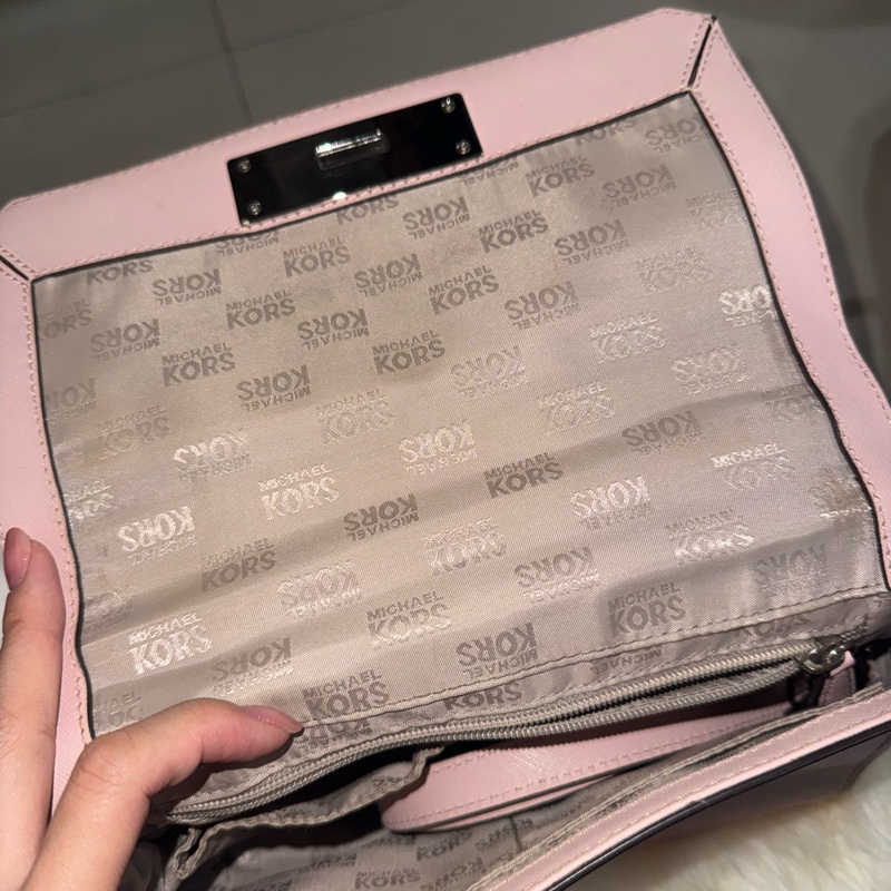 💗 Michael Kors MK 粉色 手提包 肩背包 斜背包 防刮皮革 氣質 淑女風 百搭 休閒 通勤包 精品 二手-2