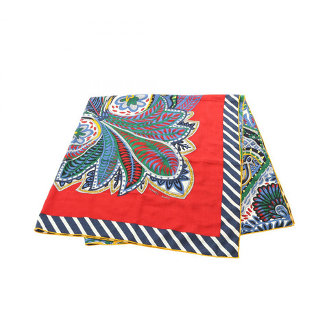 HERMES Carre 140 Le Jardin de la Maharani 圍巾披肩真絲羊絨紅色二手