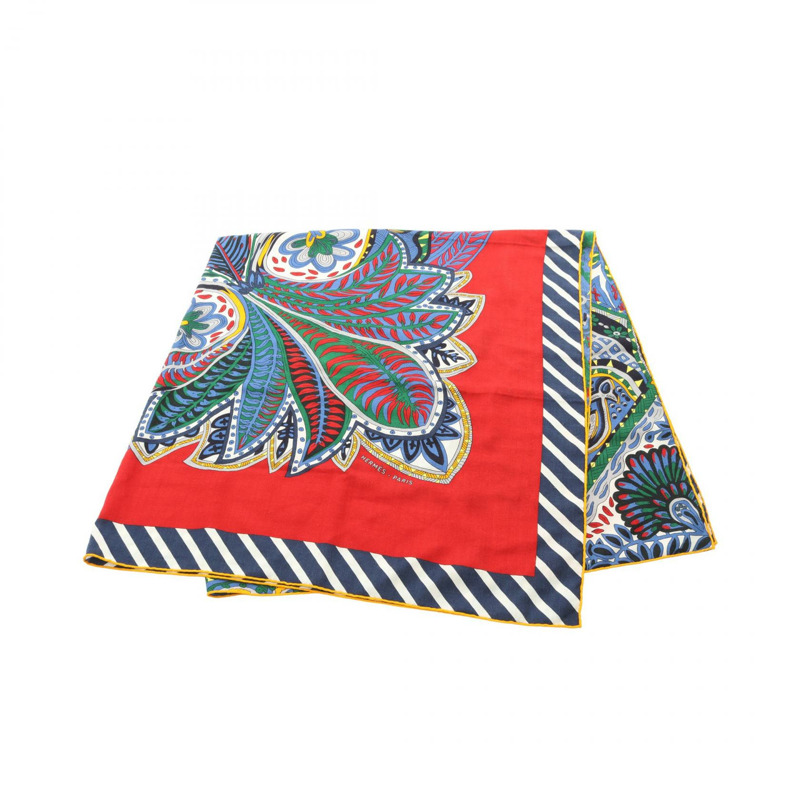 HERMES Carre 140 Le Jardin de la Maharani 圍巾披肩真絲羊絨紅色二手-0