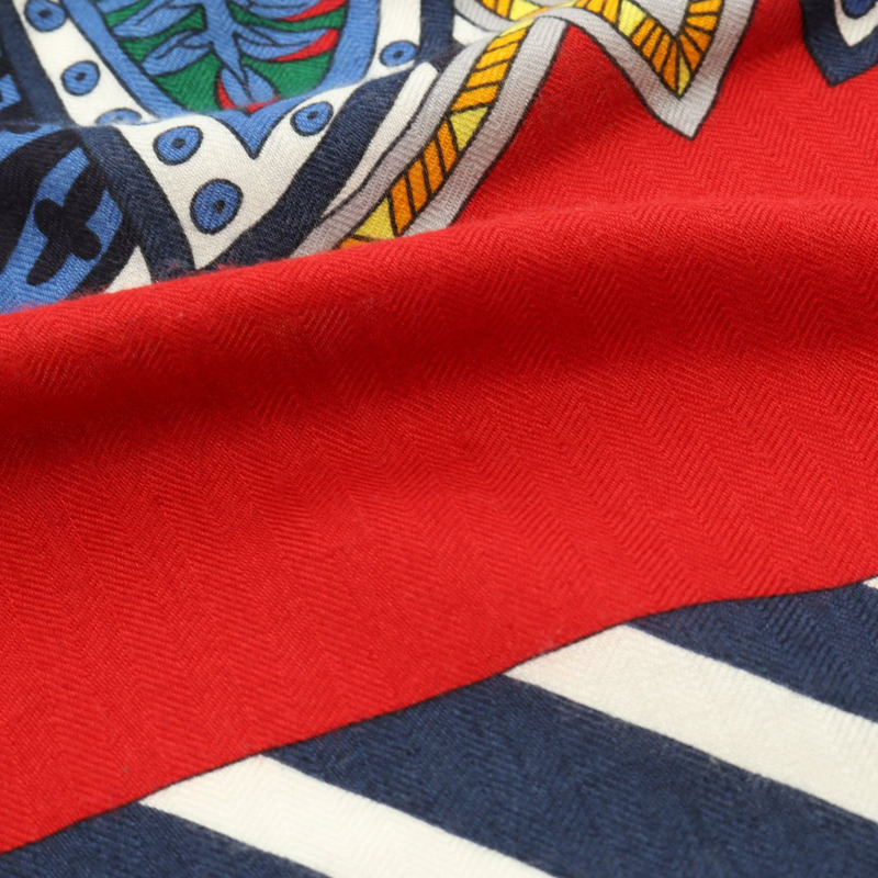 HERMES Carre 140 Le Jardin de la Maharani 圍巾披肩真絲羊絨紅色二手-5