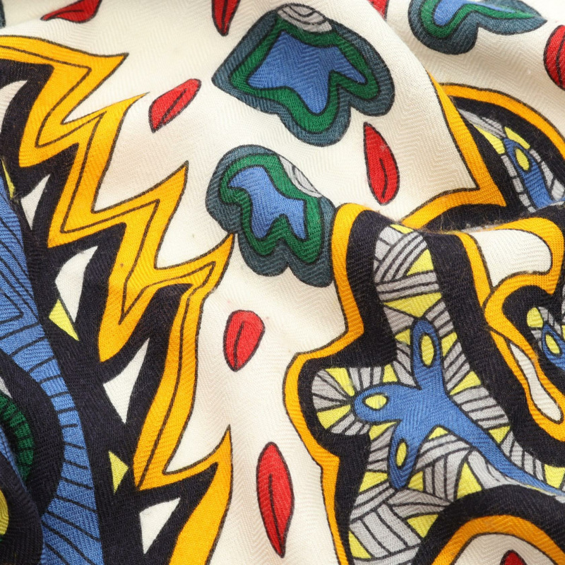 HERMES Carre 140 Le Jardin de la Maharani 圍巾披肩真絲羊絨紅色二手-7