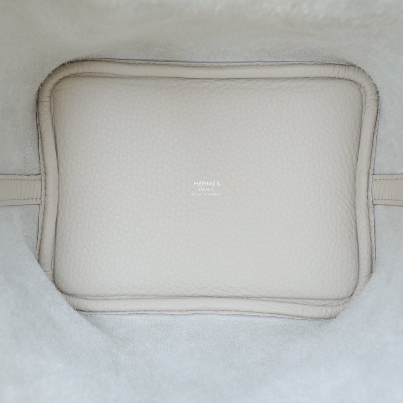 HERMES Picotin18菜籃子8L冰川白TC皮W刻銀扣肩背包-2