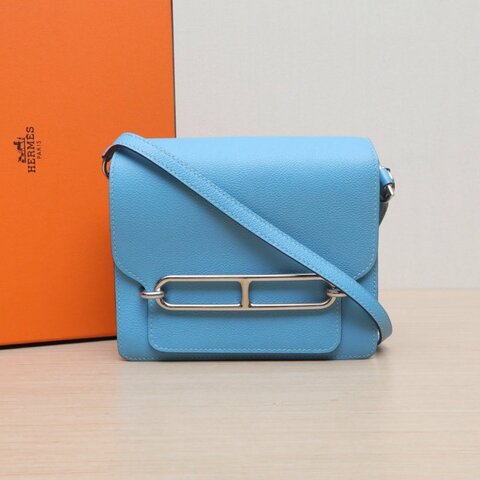 HERMES Roulis豬鼻子19P3北方藍EC皮D刻銀扣肩背包
