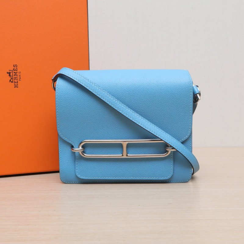 HERMES Roulis豬鼻子19P3北方藍EC皮D刻銀扣肩背包-0