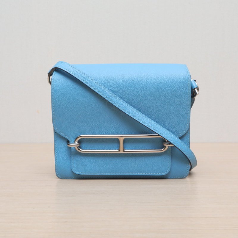 HERMES Roulis豬鼻子19P3北方藍EC皮D刻銀扣肩背包-1